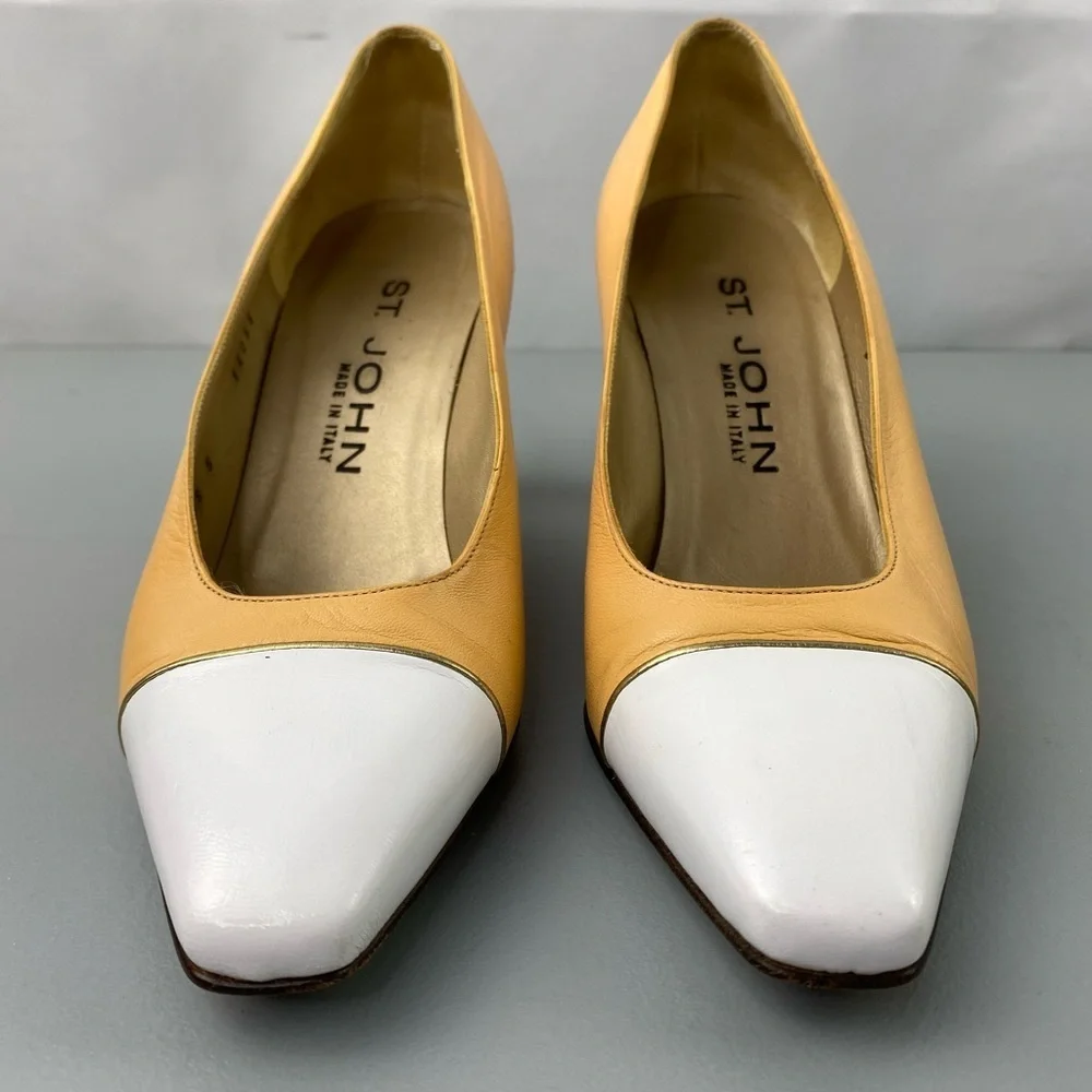 St. John Women's 2 Tone Tan and White Cap Pointed Toe Heels Women's size 6